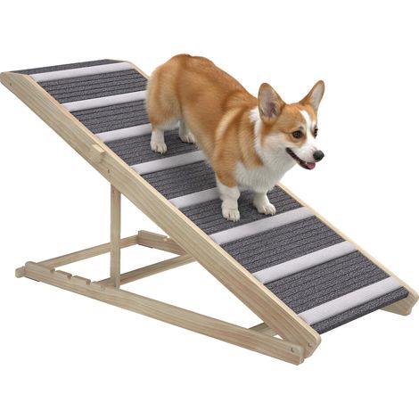 Rampe pour chien, hauteur réglable, design pliable, Bois Naturel et Gris-a, 100X50X50 cm (1/2)