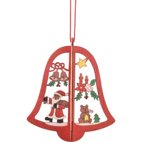Ornements d'arbre de noël en bois, ornements suspendus en bois suspendus, ornements suspendus en bois DIY（Section Cloche A [rouge]） (1/5)
