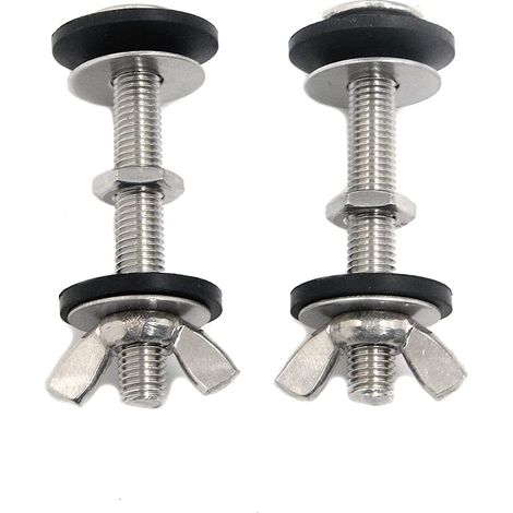 Toilet Bolt, Toilet to Bowl Bolt Kit with Rubber Washer and Wing Nut Stainless Steel Toilet Seat Bolt, Toilet Tank Retention Fixing Kit 2 3/4" x 5/16" (M70 x 8) 2 pieces
