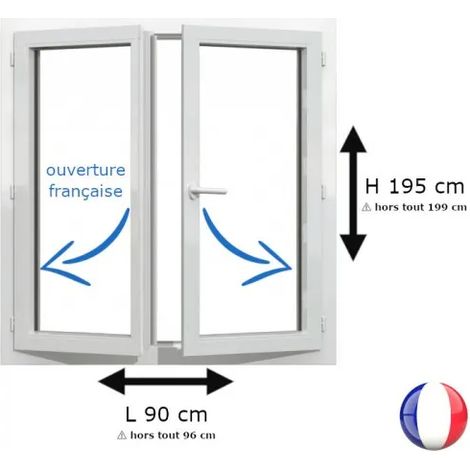 Fenêtre PVC 2 vantaux H 195 x L 90 cm OF pour pose en neuf avec poignée (1/5)