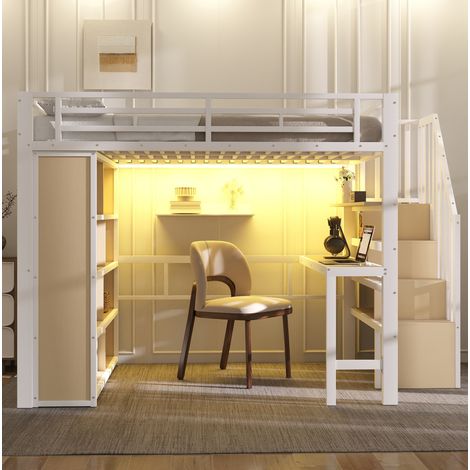 letto contenitore 140x200 con scrivania LED bianco HAVRYA (1/5)