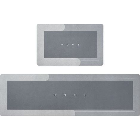 2PCS (40x120cm+40x60cm, Rectangulaire Gris Clair) Tapis De Sol Antidérapant Long De Cuisine, Super Absorbant l'eau Et l'huile, Tapis Lavable Et à Séchage Rapide (1/5)