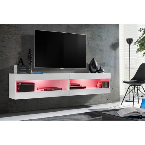 Komodee, Ensemble de Meubles Tivoli SET4,Blanc/Blanc, Largeur 200cm x Hauteur 41 cm x Profondeur 35 cm, LED Multicolore, pour Salon, Chambre à coucher