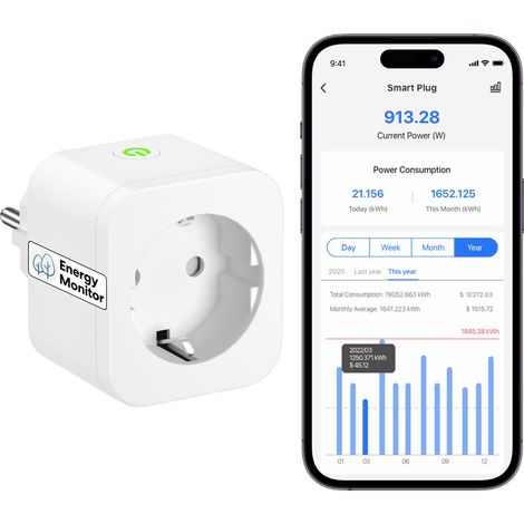 Meross Presa Smart Alexa con Monitoraggio Energetico, WiFi 16A, Compatibile con Alexa, Google Home e SmartThings, Controllo Vocale e Remoto App, 3840W (1/5)