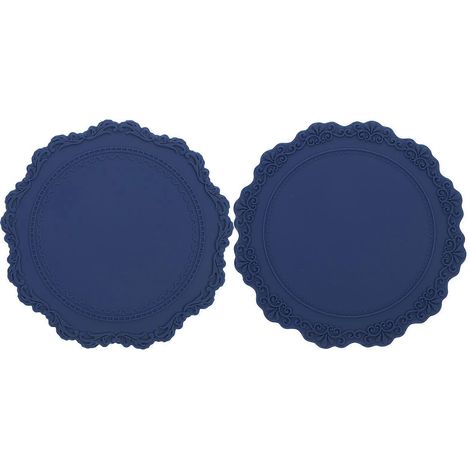 Lot de 2 sets de table imperméables en silicone gaufré-17.00X17.00X0.30CM-Blue (1/4)
