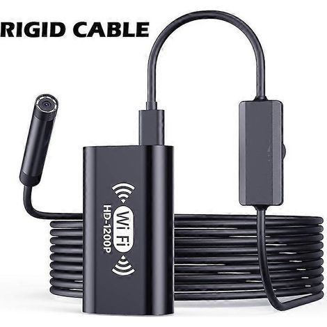 Endoscope Wi-Fi HD 2 MP, objectif 8 mm, mini caméra sans fil pour l'inspection de tuyaux et de moteurs, 8 LED réglables, compatible iPhone, Android et PC, câble rigide noir de 1 m. (1/5)