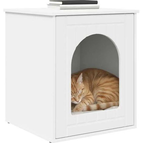 Maison pour chat minimaliste - vidaXL - bois d'ingénierie - blanc - 53 x 52 x 62 cm - Capacité 60 kg - usage intérieur ipx81l741 (1/5)