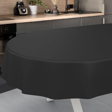 Nappe en Toile cirée, Lavable, pour Table de Jardin, extérieur, intérieur, Ovale, Bord coupé, Noire, 240 x 140 cm (1/5)