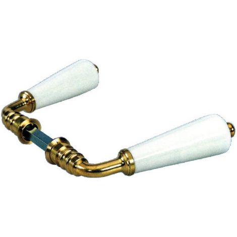 Béquille double rustique en porcelaine de Limoges forme canon – Monture laiton poli – Assemblage vis pointeau – Pour portes intérieures – Merigous (1/6)