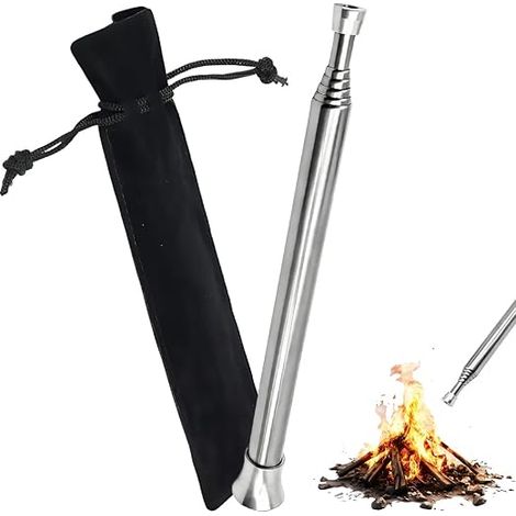 2 Sarbacane Rétractable En Acier Inoxydable, Outil De Feu De Camp Portable, Idéal Pour Survie En Plein Air, Aventure Jungle, Pique-Nique Et Barbecue. (1/5)