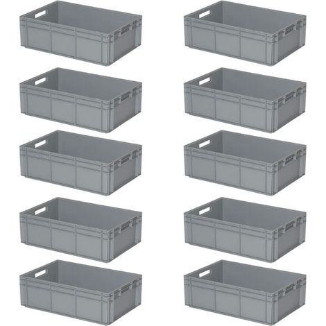 BRB Lot de 10 boîtes Euro avec 2 poignées traversantes, 600 x 400 x 220 mm, gris