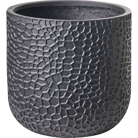 Flower Pot Black Fibre Clay Indoor and Outdoor Planter Round 43 x 43 x 42 cm Decorative Accent Modern Design Living Room Garden YUHUA