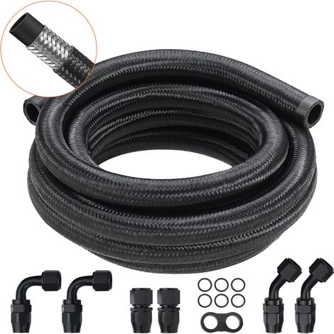 Kit Tuyau d'Essence 10AN Durite Essence Ø 20 mm Longueur 3 m Tressée en Nylon et Inox Conduite de Carburant Gasoil avec 7 Adaptateurs Raccords Pivotants pour Moteur Voitures Motos Tracteurs (1/5)
