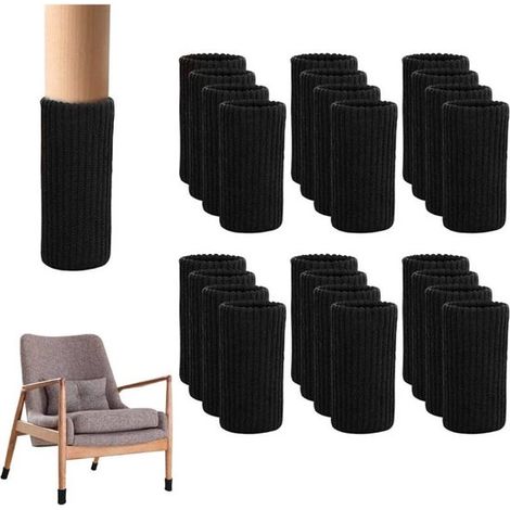 Protège-pieds de chaise élastiques - noir - Double épaisseur - Housses de pieds de chaise tricotées - Housses de pieds silencieuses - 24 pièces (1/5)