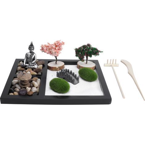 Table de Sable Zen avec Statue Bouddha - Bac à Sable Style Japonais pour Décoration Bureau Artisanale (1/5)