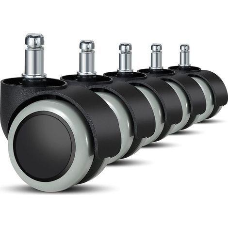 Set of 5 casters for chair of office - 11 mm/22 mm - Casters of replacement for floor during for chair of gaming, chair pivot, stratifie, tiles and floor in stone (1/5)