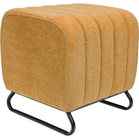 Amadeus - Pouf rond en tissu jaune avec piètement métal Ø40 cm Eli (1/3)