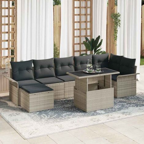 Set Divano da Giardino 8 pcs Grigio chiaro Poly Rattan vidaXL (1/5)