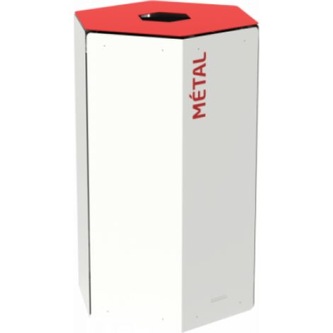 Corbeille de tri sélectif Hexatri, sans serrure - métal - 50l - blanc / rouge signalisation - RAL 3020