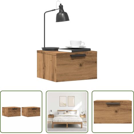 vidaXL Holz Nachttisch - Wand-Nachttische 2 Stk. Artisan-Eiche 34x30x20 cm (1/5)