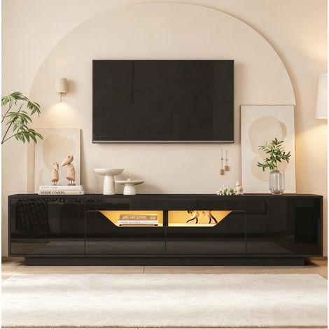 Mueble TV 180 x 40 x 45 cm con LED, 2 cajones, 2 armarios, negro OKMYHOME (1/5)
