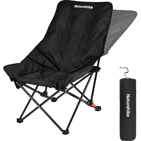 Chaises de camping pour adultes - Portable - Dossier haut - Chaise de jardin surdimensionnée - Confortable - Rembourrée - 3 cm - Charge maximale : 120 kg - Réglable - Noir (1/5)