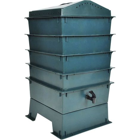 Vidaxl – Lombricomposteur 4 plateaux 42 x 42 x 60 cm – Plastique PEHD – Compostage rapide avec vers – Engrais liquide organique