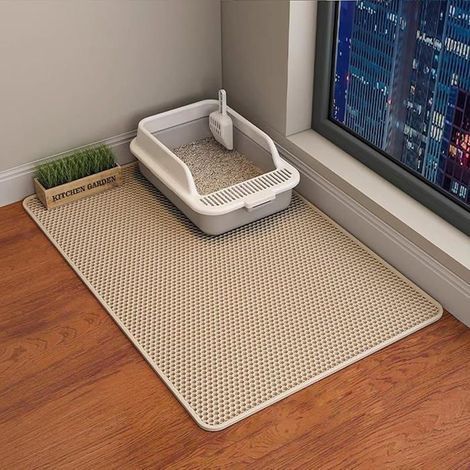 Cat Litter Mat, 90x60cm, Waterproof EVA, Double-Layer Design for Litter Control, Yellow, Fits Standard Trays (1/5)