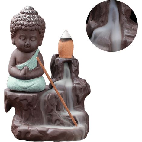 Brûleur d'encens à reflux Monk, porte-encens cascade de sable violet relaxant et confortable avec 30 bâtonnets d'encens pour le yoga et le bureau, bleu clair (1/5)