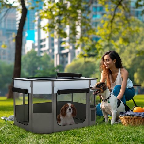 Parc enclos pliable chien chat Oxford rangement 84x64x53 gris noir (1/5)