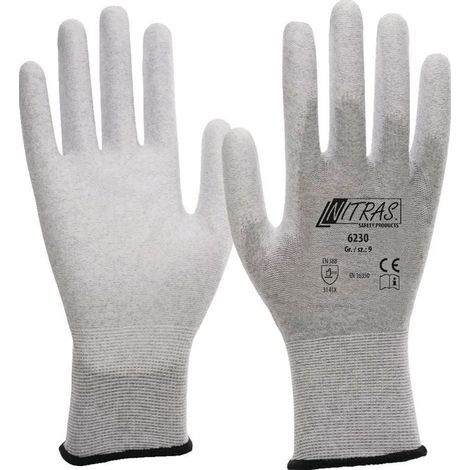 NITRAS 6230-9 Handschuhe 6230 Gr.XL ESD Nylon-Karbon grau PU teilbesch.weiß anti