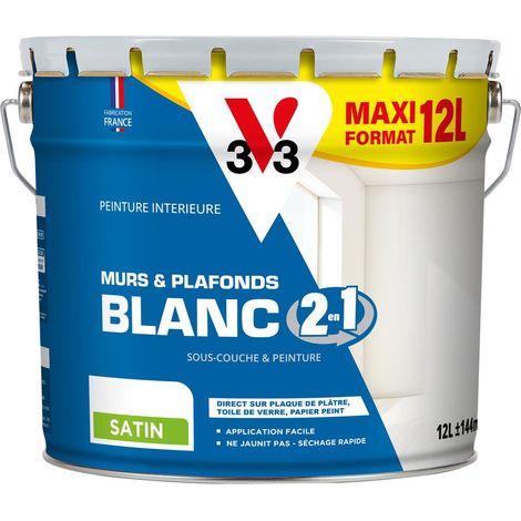 Peinture intérieure Blanc 2 en 1 murs et plafond® V33 Blanc Satin 12L