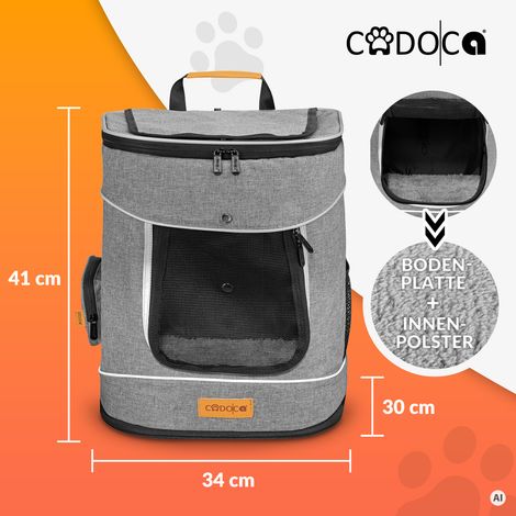 CADOCA® Haustierrucksack bis 12 kg verstellbare Gurte faltbar Kurzleine Reflektorstreifen Haustier Tragetasche Katze Hund Rucksack Transportrucksack  Grau