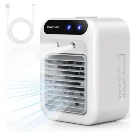 Climatiseur Portable, Climatiseur Mobile Silencieux, Refroidisseur d'air de 500 ml, Rafraichisseur d'air, 2 Vitesses, 2 Modes de Brumisation, Mini Climatiseur Adapté à la Coucher, Bureau