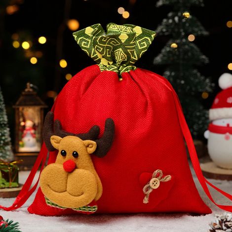 Sac Cadeau De Noël En Tissu - Fermeture À Cordon - Capacité Élevée - Motifs Festifs - 24 X 29,5 Cm - 1 Pièce (1/5)