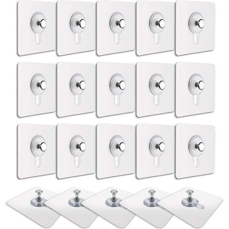 20 Pcs Accroches Tableau sans Percer, Fixation Cadre sans Percer, Accroche Cadre sans Percer Adhesif Imperméable Amovible Autocollant Anti-trace, Crochet Tableau Adhésif Transparent (1/5)