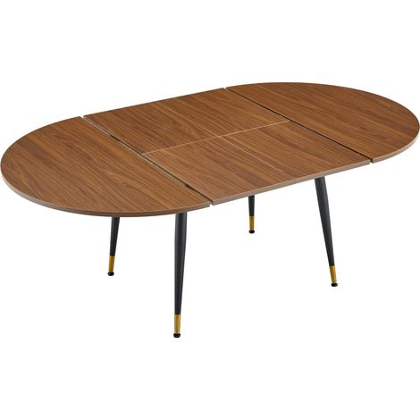 Table à manger ovale extensible avec plateau MDF effet noyer et pieds en métal (1/5)