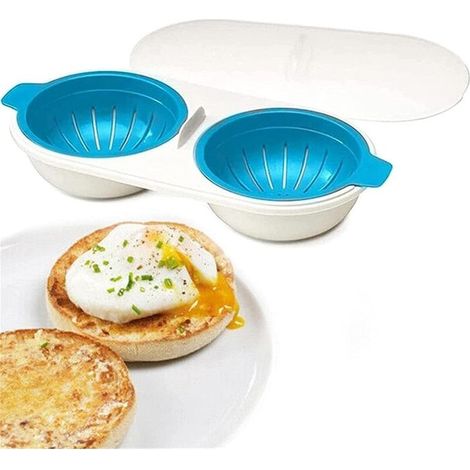 Cuiseur à œufs pochés avec égouttoir, cuiseur à œufs pour micro-ondes, revêtement antiadhésif, tasse à œufs pochés compatible micro-ondes, cuiseur à œufs vapeur double, ustensile de cuisine, sans BPA (1/4)