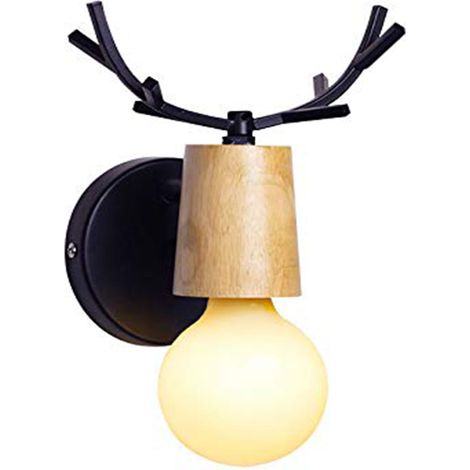 Lampada da Parete in Ferro Legno Applique da Parete Moderna Semplicità E27 40W per Camera da Letto Soggiorno Sala da Pranzo Corridoio (Nero)
