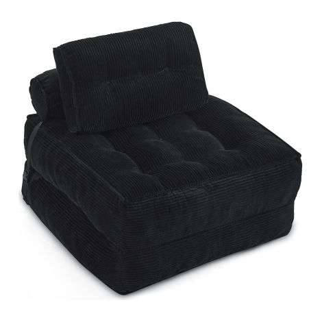 Canape convertible  Chaise de sol pliable 2 en 1 en velours côtelé - Dossier réglable - Canapé relax et lit d'appoint - Gain de place pour salon et chambre - Noir (1/4)