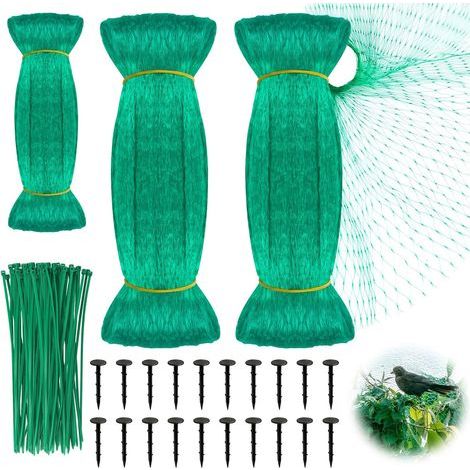 Set di 3 reti anti-uccelli - 4 x 10 m + 2 x 5 m - Rete a maglia fine con ancoraggi a terra e fascette - Rete da giardino (1/5)