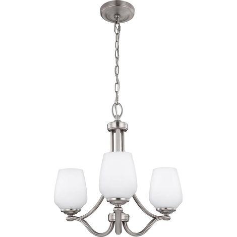 Lustre suspension plafonnier acier verre nickel D 48,3 cm lampe salle à manger (1/5)