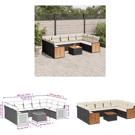 Salon de jardin 10 pcs avec coussins noir résine tressée - Ensemble Salon De Jardin - Meuble Extérieur - Jardin Design - Mobilier De Jardin - Chaise Lounge - Home & Living (1/3)