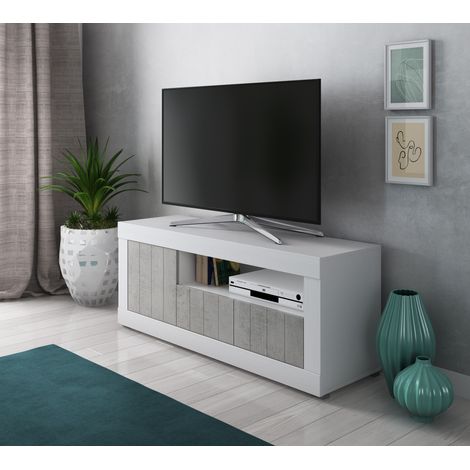 PORTA TV MOD. RAVEN CM 137X42 H. 56 BIANCO FRASSINATO E CEMENTO (1/2)