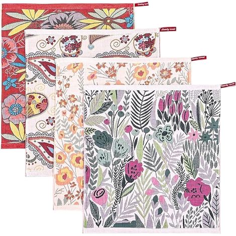 Lot de 4 torchons de cuisine avec boucle de suspension super absorbants pour cuisine, 100 % coton, motif floral coloré, séchage rapide, 40 x 38 cm. (1/5)