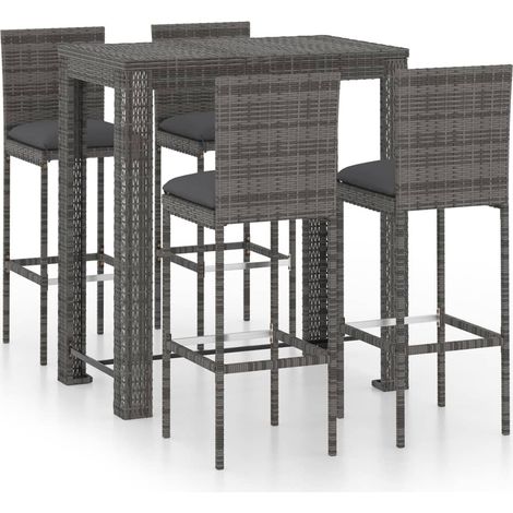 5 Piece Garden Bar Set with Cushions Poly Rattan Grey vidaXL (1/5)