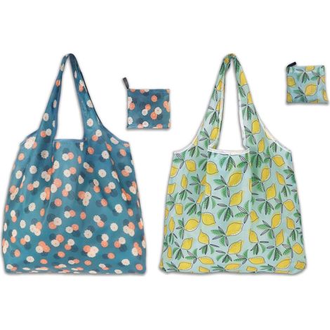 Lot de 2 sacs à provisions réutilisables, sacs à provisions à rabat respectueux de l'environnement, sac à main floral, sac de transport pliable, adapté pour le shopping, le travail (1/5)