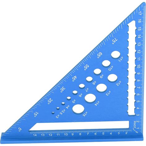 Équerre triangulaire métrique de 18 cm (7 pouces) pour charpente, gabarit de coupe à 90°, rapporteur, outil de traçage en alliage d'aluminium, bleu (1/5)