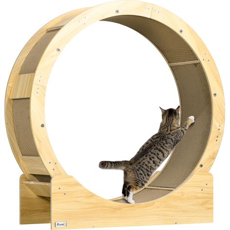 Roue d'exercice pour chat 91 cm, roue pour chat 91 cm avec frein, griffoir, chêne produit de qualité avec garantie satisfait ou remboursé