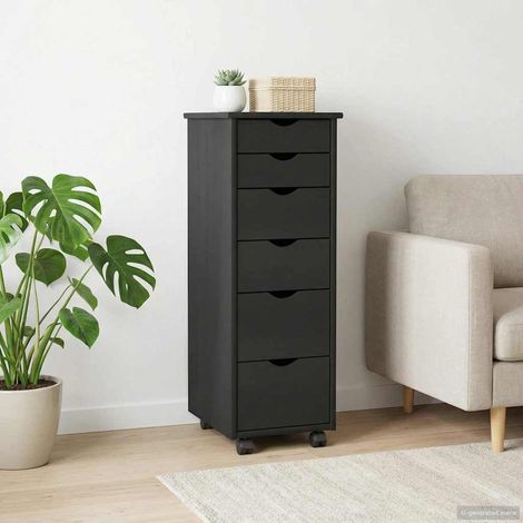 vidaXL Mobile con Ruote Nero 34 x 39 x 93,5 cm Legno di Pino